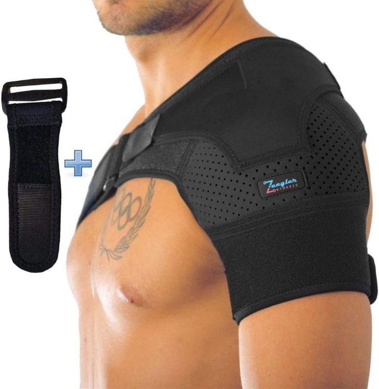 Photo 1 of Shoulder Brace for Women and Men - Support for Torn Rotator Cuff, AC Joint Pain Relief and Dislocated Shoulder. Compression Sleeve, Arm Immobilizer Wrap, Stability Strap + Free Extension, Left-Right