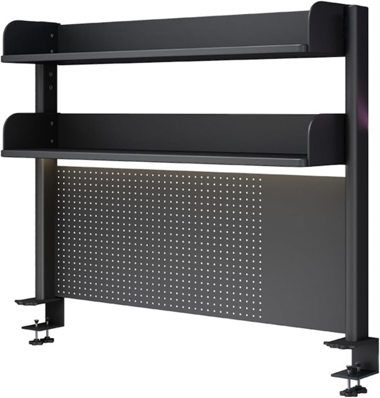 Photo 1 of Clamp On Desk Organizer Shelf, Desk Extender Pegboard Workstation,Computer Desk Accessories for Office, Privacy Panel for Gaming Desk,Clamp-on 23.6/31.5/39.3in Desktop Shelving System, Black (Size 60cm/23.6in)