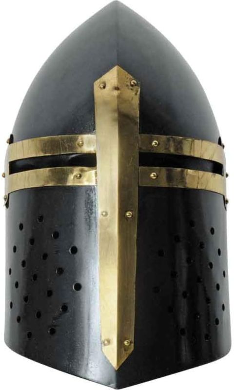 Photo 1 of Medieval Knight Crusader Armour Helmet Black and Brass Design Helmet Barbuta Helmet Knights Barbuta Helmet Armour A+