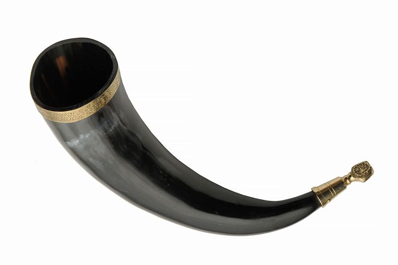 Photo 1 of SZCO Supplies 10oz. Black/Brass Horn Viking/Medieval Style Beer/Mead/Grog/Wine Drinking Horn (230980)