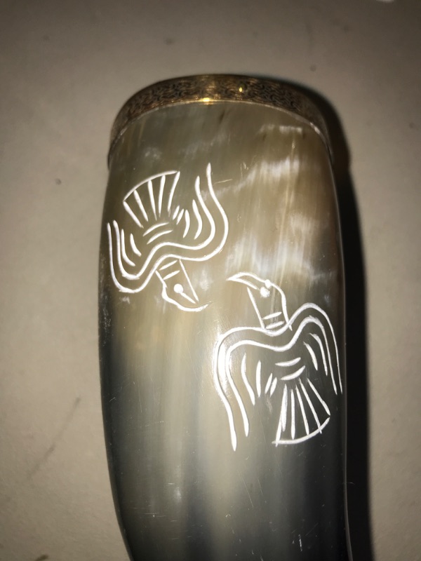 Photo 2 of 12-15oz Oden's Raven Black/Brass Horn Viking/Medieval Style Beer/Mead/Grog/Wine Drinking Horn