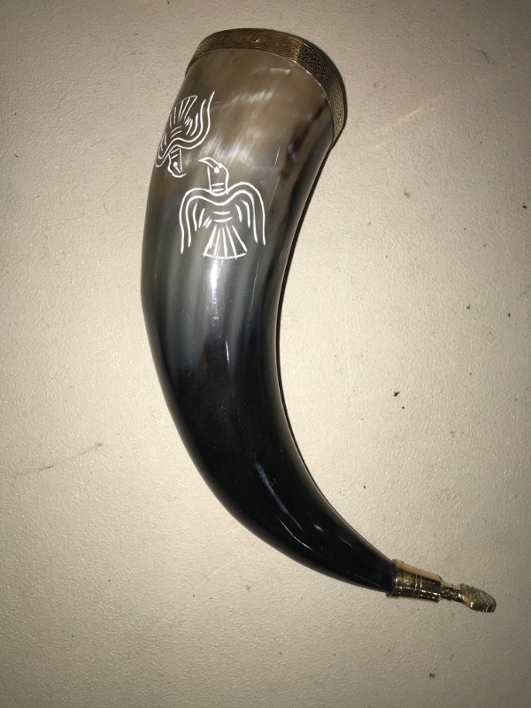 Photo 3 of 12-15oz Oden's Raven Black/Brass Horn Viking/Medieval Style Beer/Mead/Grog/Wine Drinking Horn