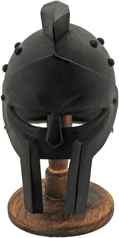 Photo 1 of Miniature Black Finished Replica Studded Gladiator Helmet with Display Stand