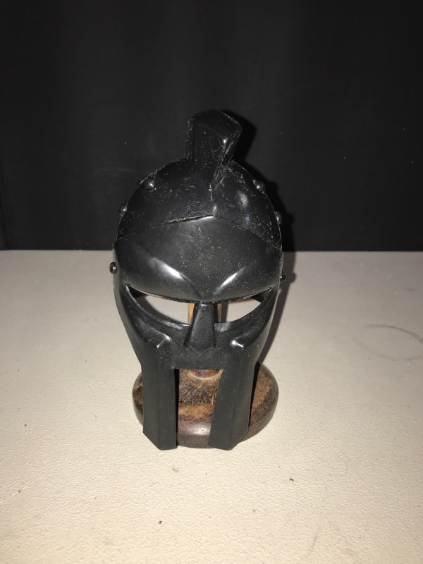 Photo 2 of Miniature Black Finished Replica Studded Gladiator Helmet with Display Stand