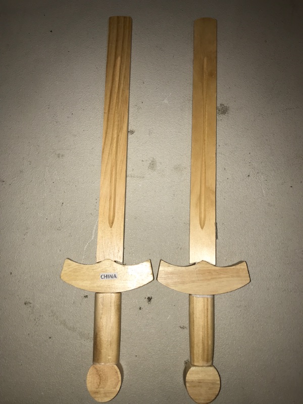 Photo 2 of Adventure Awaits! Wooden Toy Pretend Play Sword for Kids | 2 Pack | 17" Medievel Knight Shortsword | Lightweight and Durable for Imaginative Kids | NOT a Weapon | Set of 2