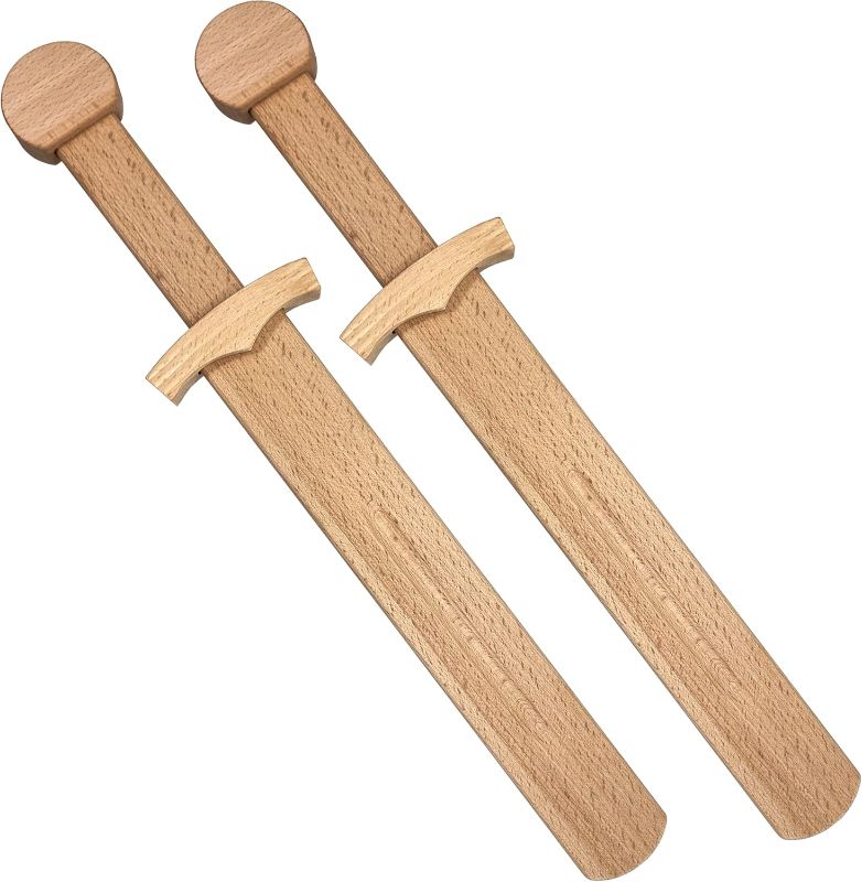 Photo 1 of Adventure Awaits! Wooden Toy Pretend Play Sword for Kids | 2 Pack | 17" Medievel Knight Shortsword | Lightweight and Durable for Imaginative Kids | NOT a Weapon | Set of 2