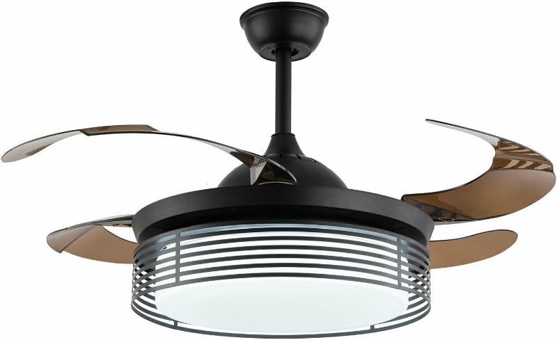 Photo 1 of Gdrasuya10 42''Modern Round Ceiling Fan Light 3 Color LED Dimmable Invisible Luxury Chandelier Fan Flush Mount with Retractable Blades and LED Light for Living Room,Remote Control, 3 Speed