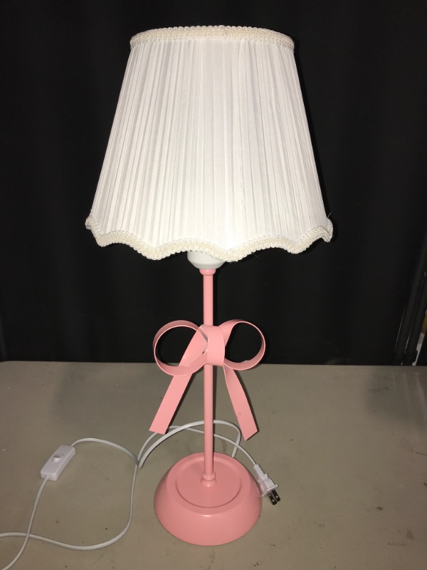 Photo 2 of Nordic White Pink Table Lamp for Girl's Bedroom Single Cute Bow Table Lamp with Fabric Shade Modern Decorative Bedside Light Coastal Bedside Table Kids Bedroom Reading Desk Lighting