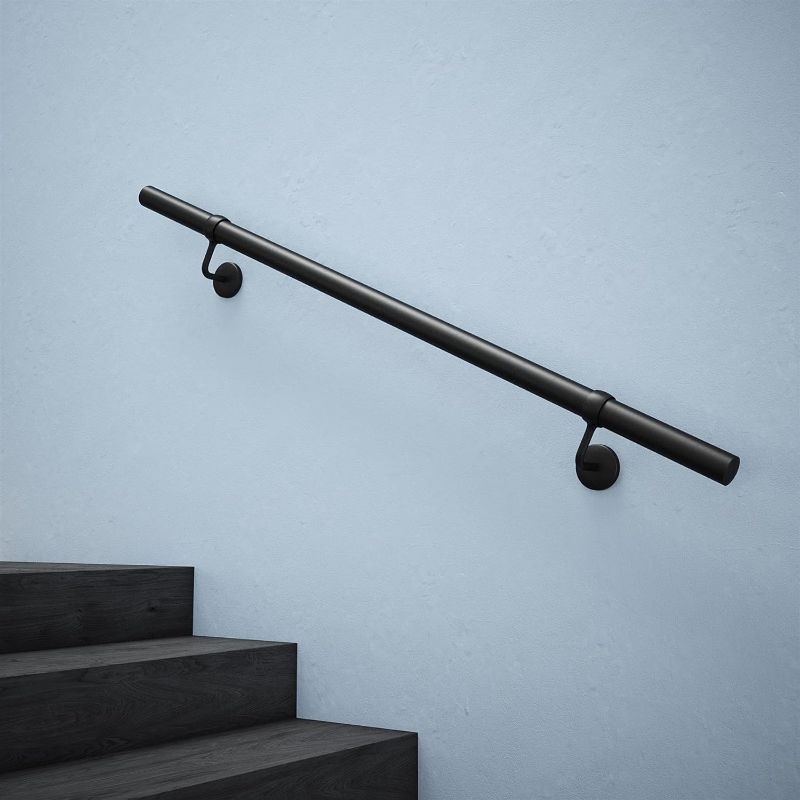 Photo 1 of ROTHLEY 3.5 FT Industrial ADA Handrails for Indoor Stairs: Metal Staircase Handrails Wall Mount Stair Handrail 1.6" Round Sturdy Pipe Hand Railings for Steps Matt Black Powder Coat Stairway