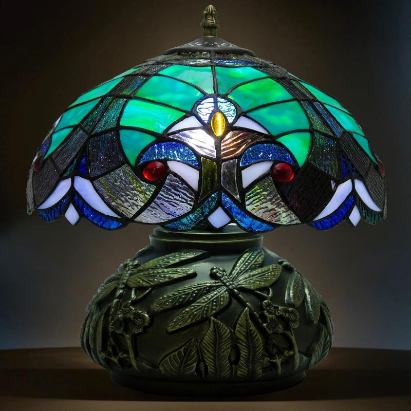 Photo 1 of Tiffany Lamp Stained Glass Lamp,12X14inch Tiffany Style Mushroom Lamp,Antique Lamp Vintage Decorate for Living Room,Bedroom,Bedside,Office,Shelf,Reading (25K Dragonfly)