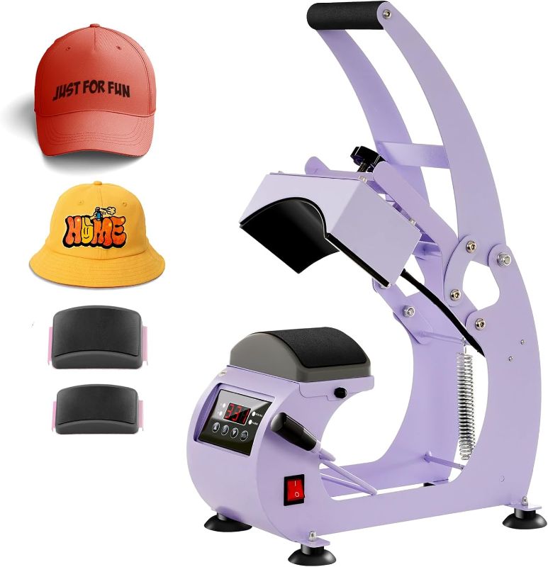 Photo 1 of Hat Press, Hat Press Heat Machine for Caps with LCD Control, Hat Heat Press with 2 Platens & Caps Stretcher for Vinyl, Sublimation, Heat Transfer (Purple)