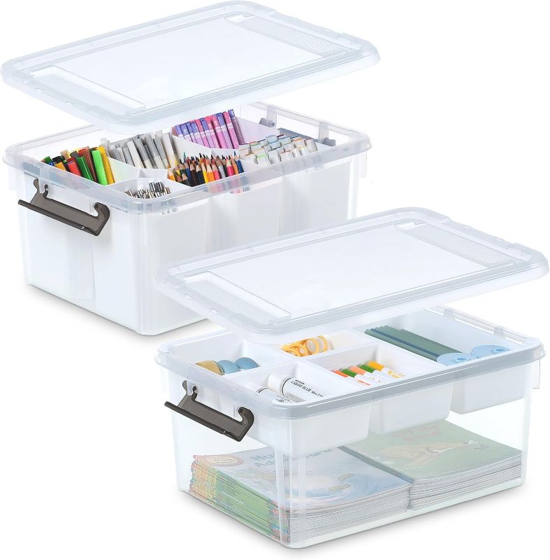 Photo 1 of Citylife 17 QT Plastic Storage Box with Removable Tray and 6 Detachable Tall Inserts Craft Organizers and Storage Clear Storage Container for Organizing Crayon, Craft, Sewing, Playdoh