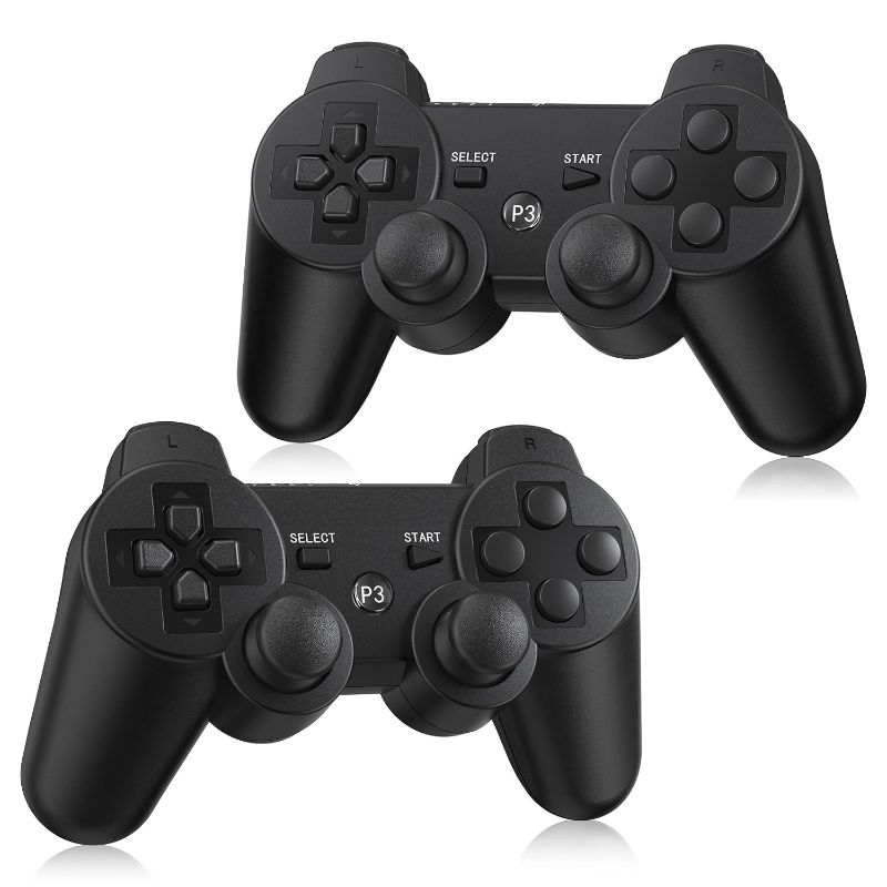 Photo 1 of PS3 Controller Wireless 2 Pack, with 2 Charging Cables, Compatible with PlayStation 3 - Black