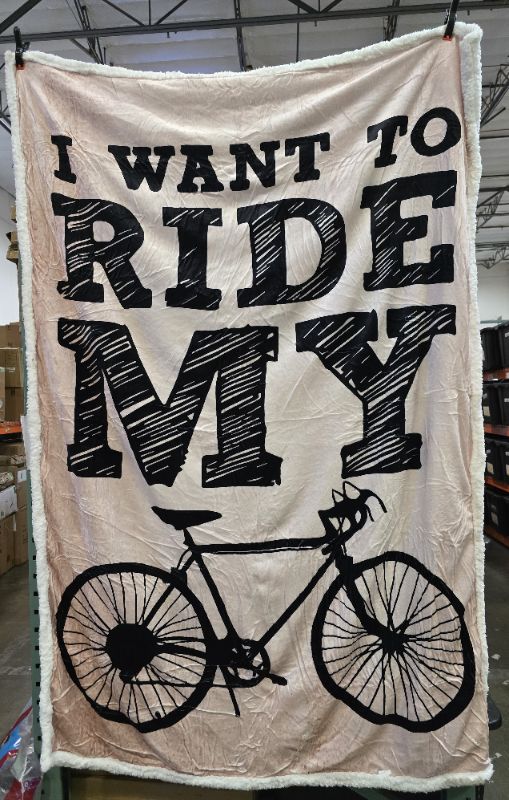 Photo 2 of I Want To Ride My Bike Sherpa Fleece Throw Blanket  Vintage Bike Silhouette Home Decor Reversible Fuzzy Warm
