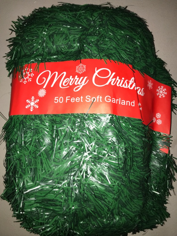 Photo 1 of 50 Foot Garland for Christmas Decorations, Non-lit Green Soft Christmas Garland for Outdoor or Indoor Use, Artificial Greenery Garland for Holiday Home Stairs Fireplaces Decor, 2 Pack