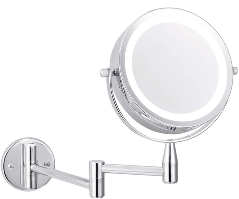 Photo 1 of Folding Makeup Mirror 5X Magnifying LED Lighted Vanity Mirror, Portable Illuminated Bathroom Shaving Mirror 360° Swivel for Bathroom and Spa