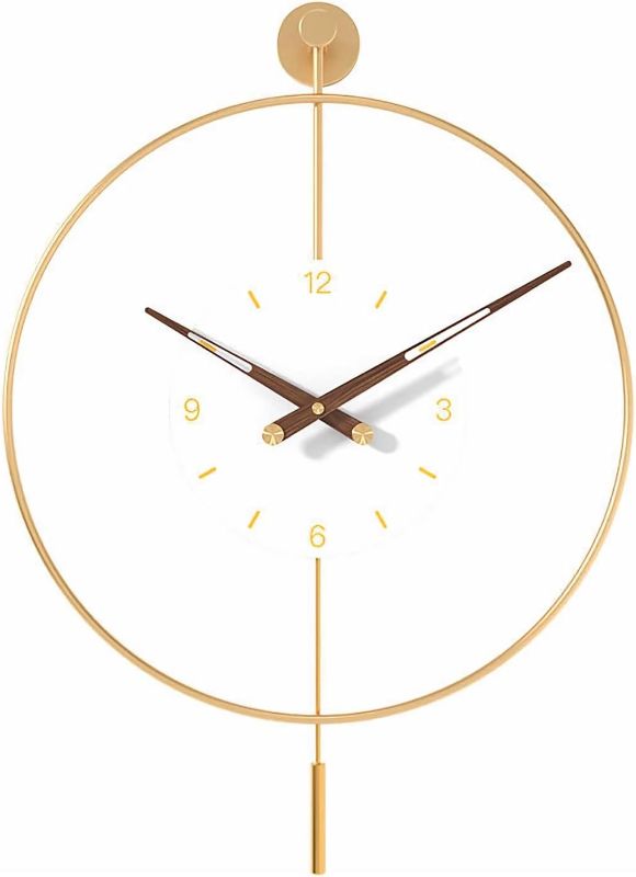 Photo 1 of SHISEDECO Classical Large Pendulum Wall Clock - Decorative and Metal Frame, with Glass Face - Modern, Silent Design, Battery Operated Clock for Living Room, Kitchen, Bedroom, Office (Gold/20)