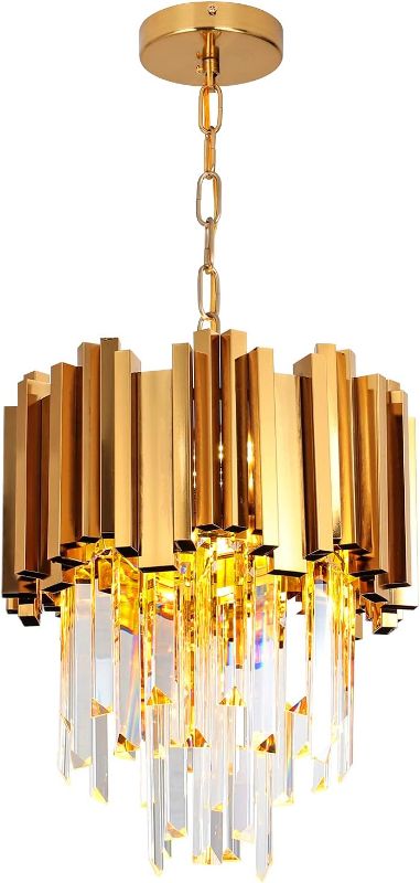 Photo 1 of Modern Crystal Chandelier Round Crystal Pendant Light, Gold Crystal Pendant Light Fixture for Kitchen Island,Dining Room, Foyer, Living Room, D12''