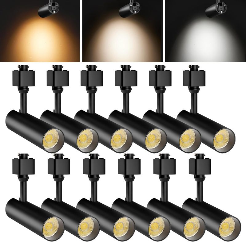 Photo 1 of 12 Pack 10W Dimmable LED Track Lighting Heads Flicker Free Bright H Type Track Light fixtures 3 Color Adjustable 3000K-4500K-6000K Ceiling Spotlight 24° Angle for Accent Retail 1000lm Black