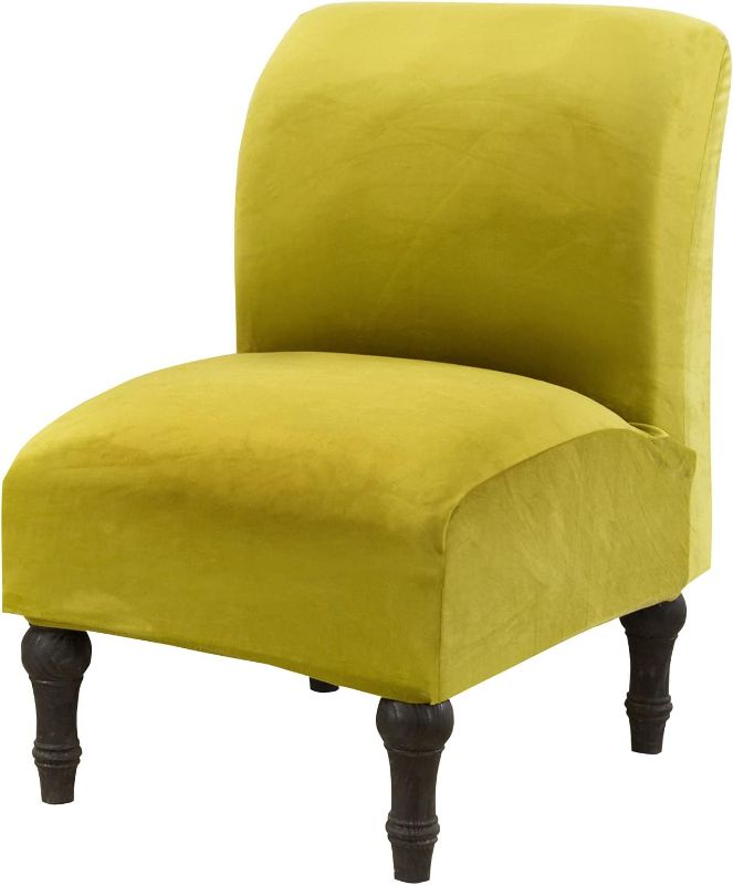 Photo 1 of MIFXIN Armless Accent Chair Cover Velvet Stretchy Slipper Chair Slipcover Removable Washable Furniture Protector for Living Room Home Hotel (Grass Yellow)