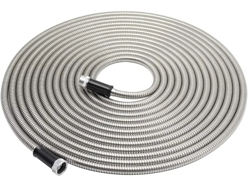 Photo 1 of 50ft. Garden Hose Stainless Steel Metal Water Hose Tough & Flexible, Lightweight, Crush Resistant Aluminum Fittings, Kink & Tangle Free, Rust Proof, Easy to Use & Store