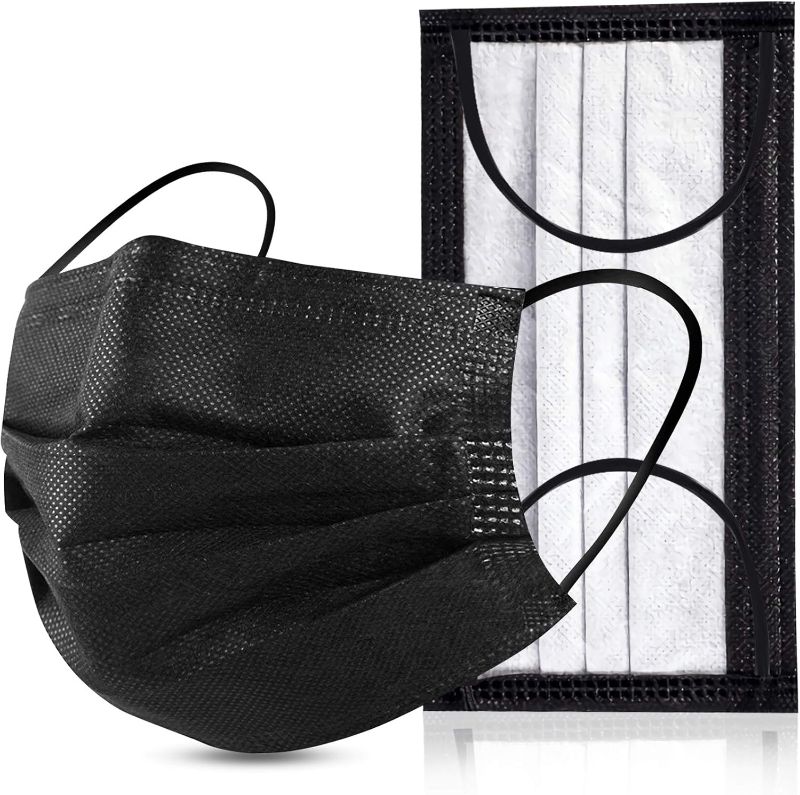 Photo 1 of Black Disposable Face Masks 4 Layers Protection 50Pcs, Breathable Dust Mask Mouth Covers for Adult