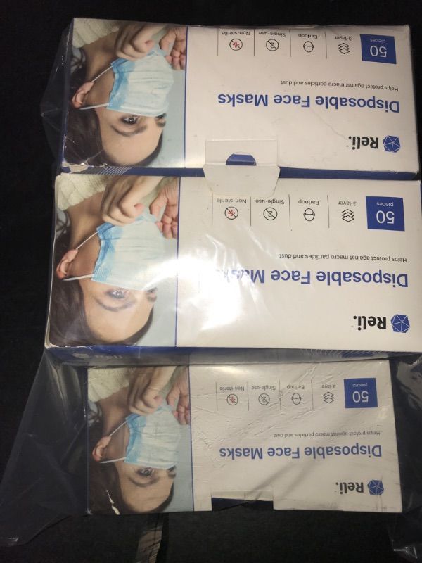 Photo 2 of 4x Reli 50Pc Disposable Face Masks 