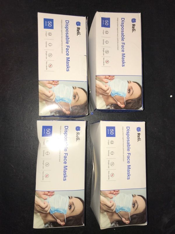 Photo 1 of 4x Reli 50Pc Disposable Face Masks 