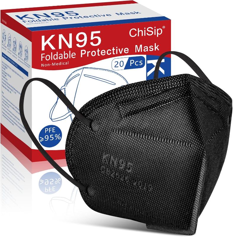 Photo 1 of ChiSip KN95 Face Mask 20 Pcs, 5-Ply Cup Dust Safety Masks, Breathable Protection Masks Against PM2.5 for Men & Women, Black