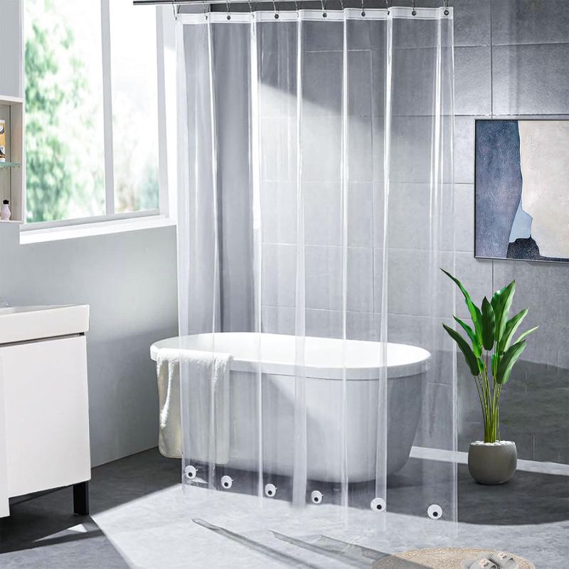 Photo 1 of Long Shower Curtain Liner 74inches, Heavy Duty Weighted Thick PEVA Clear Shower Liner with 3 Magnets,Transparent Plastic Shower Curtain for Bathroom(72" W X 74" L)