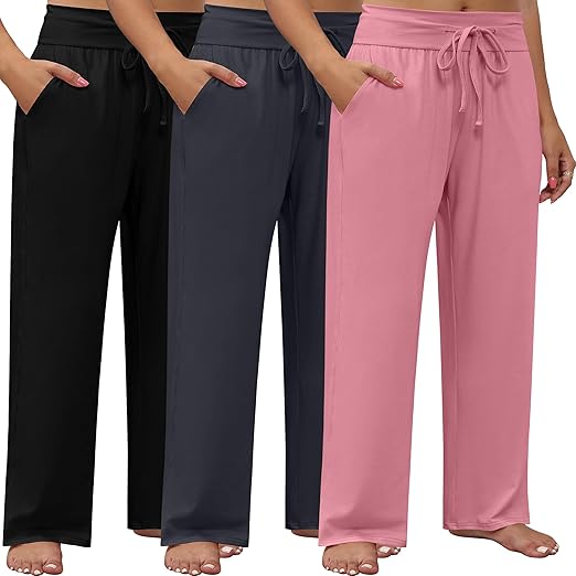 Photo 1 of 4XL Neer 3 Pack Women's Plus Size Lounge Pants, Wide Leg Yoga Pants Baggy Drawstring Sweatpants with Pockets Casual Loose Jogger