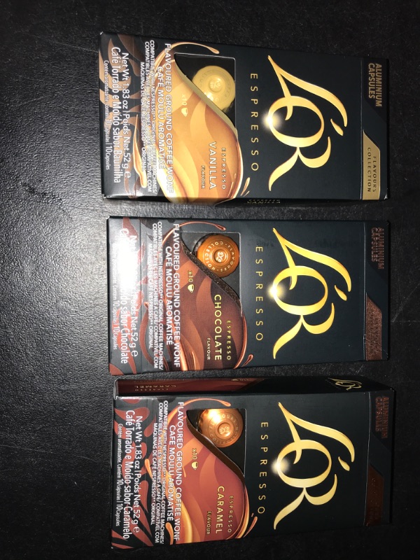 Photo 2 of L'OR Espresso Capsules, 30 Count Variety Pack Vanilla/Chocolate/Caramel, Single-Serve Aluminum Coffee Capsules Compatible with the L'OR BARISTA System & *Nespresso Original Machines