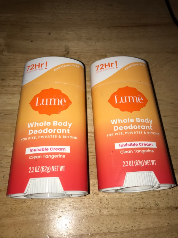 Photo 2 of Lume Whole Body Deodorant - Invisible Cream Stick - 72 Hour Odor Control - Aluminum Free, Baking Soda Free, Skin Safe - 2.2 Ounce (Pack of 2) (Clean Tangerine)