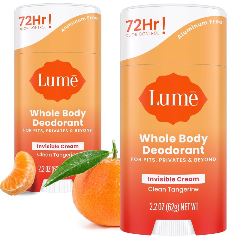 Photo 1 of Lume Whole Body Deodorant - Invisible Cream Stick - 72 Hour Odor Control - Aluminum Free, Baking Soda Free, Skin Safe - 2.2 Ounce (Pack of 2) (Clean Tangerine)