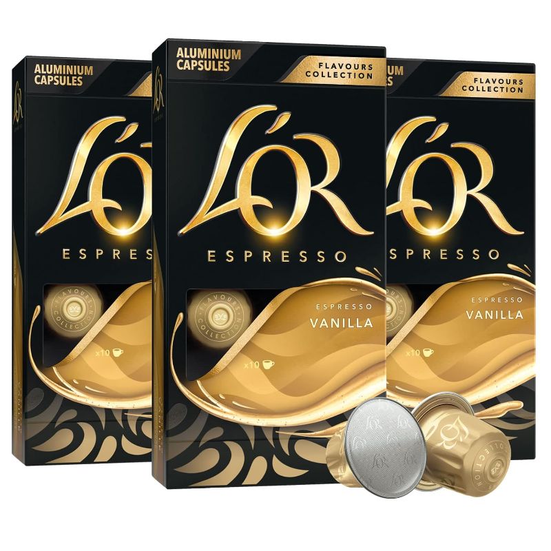 Photo 1 of L'OR Espresso Capsules, 30 Count Vanilla, Single-Serve Aluminum Coffee Capsules Compatible with the L'OR BARISTA System & *Nespresso Original Machines