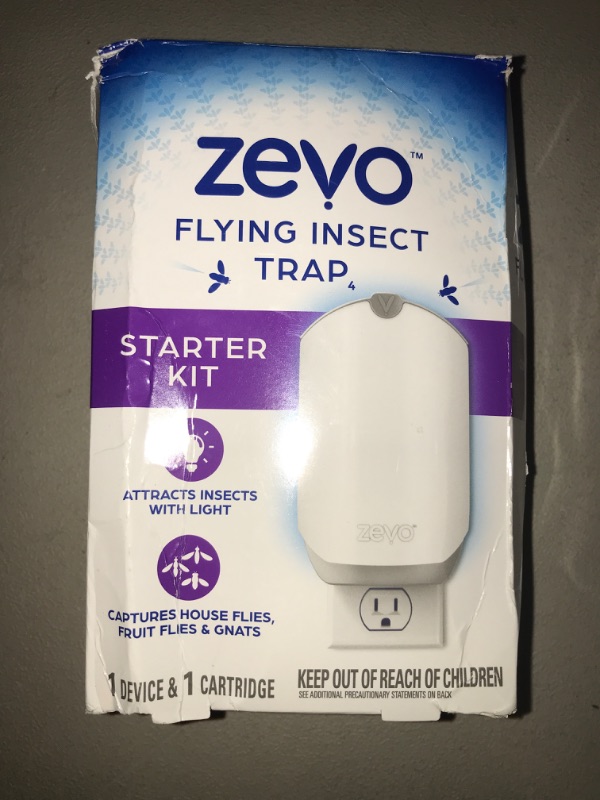 Photo 2 of 1-Pack Zevo Fly Trap for Indoors, Plug-in, 1 Pack, Kills Flies, Fruit Flies, Gnats, Moths (1 Device & 1 Cartridge) in The tituaa Box