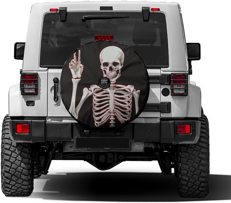 Photo 1 of Delerain Spare Tire Cover with Backup Camera Hole Human Skeleton Wheel Covers Waterproof Dust-Proof UV Sun Universal Fit for RV Trailer RV SUV Truck (17 Inch for Diameter 31"-33")