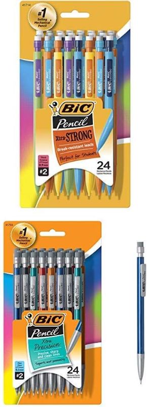 Photo 1 of BIC Xtra-Strong Mechanical Pencil, Colorful Barrel, Thick Point (0.9mm), 24-Count (MPLWP241) and Xtra-Precision Mechanical Pencil, Metallic Barrel, Fine Point (0.5mm), 24-Count