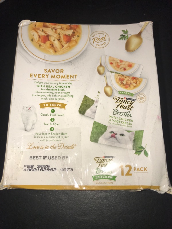 Photo 2 of Purina Fancy Feast Chicken Broth Complement Lickable Grain Free Wet Cat Food Variety Pack - (Pack of 12) 1.4 oz. Pouches