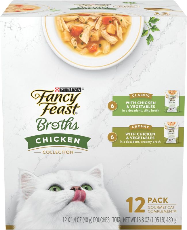 Photo 1 of Purina Fancy Feast Chicken Broth Complement Lickable Grain Free Wet Cat Food Variety Pack - (Pack of 12) 1.4 oz. Pouches