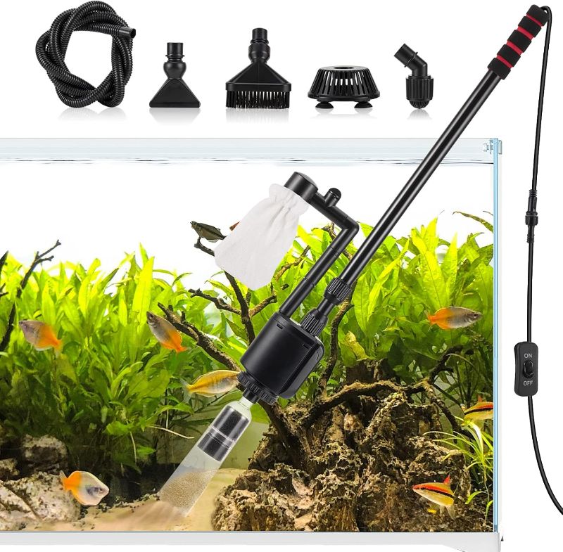 Photo 1 of AQQA Aquarium Gravel Cleaner, 6-in-1 Electric Fish Tanks Gravel Vacuum Cleaner Set for Remove Dirt, Change Water, Wash Sand, Water Shower, Water Circulation (20W, 320GPH)