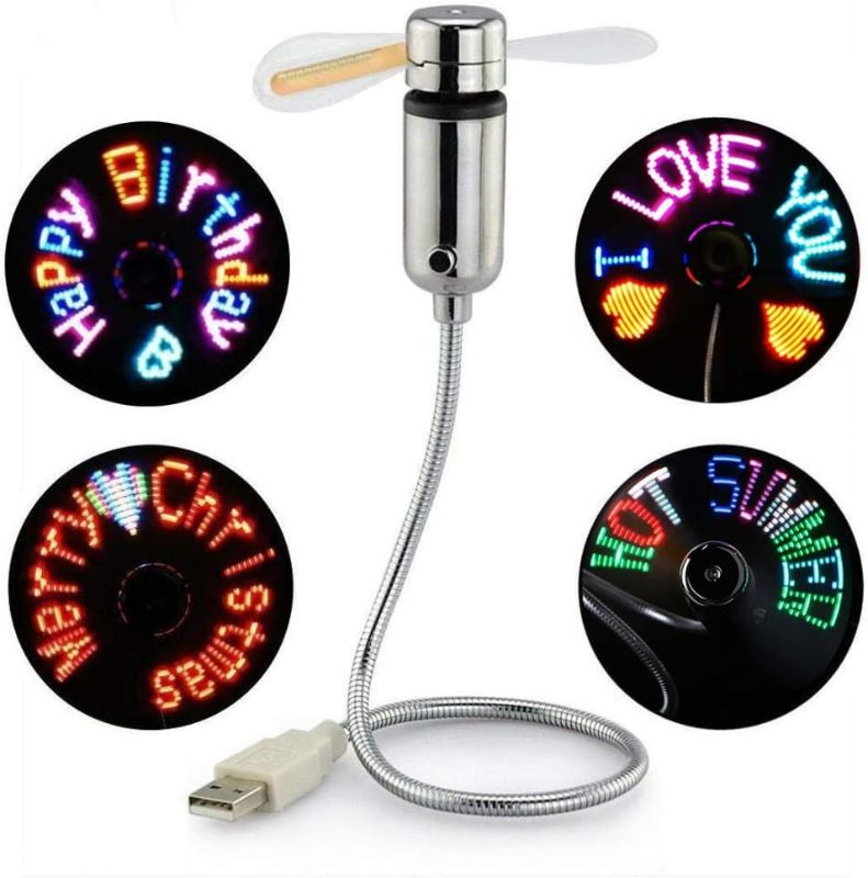 Photo 1 of New Creative USB Fan USB LED RGB Light Programmable Fan Flexible Gooseneck DIY Message Mini USB Fan for PC Laptop Notebook Desktops