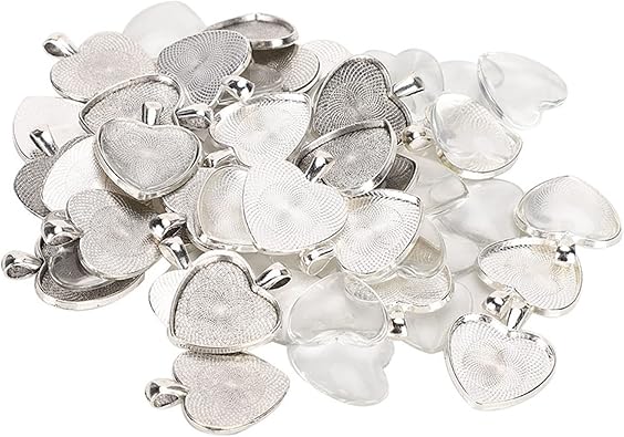 Photo 1 of Trays Heart Shaped Pendant Setting Pendant Setting Cabochon Base Setting Bezel Pendant, 60pcs Pendant Trays Heart Setting with Glass Cabochon