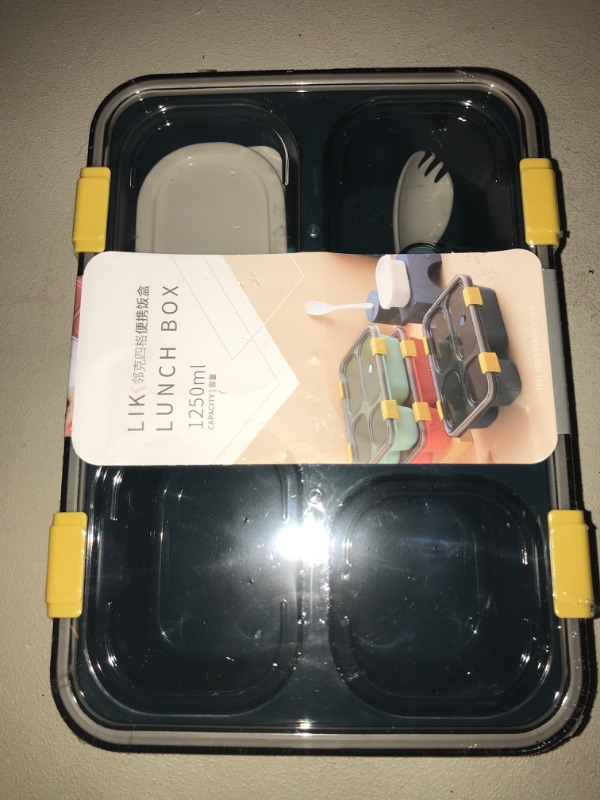 Photo 2 of PRETYZOOM 1 PC Four Grid Lunch Box Divided Snack Container Portable Lunchbox Leakproof Travel Containers Divided Lunchbox Container Divided Lunch Container Lunch Containers Plastic Blue