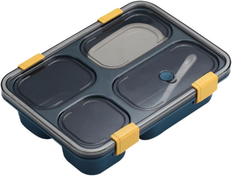 Photo 1 of PRETYZOOM 1 PC Four Grid Lunch Box Divided Snack Container Portable Lunchbox Leakproof Travel Containers Divided Lunchbox Container Divided Lunch Container Lunch Containers Plastic Blue