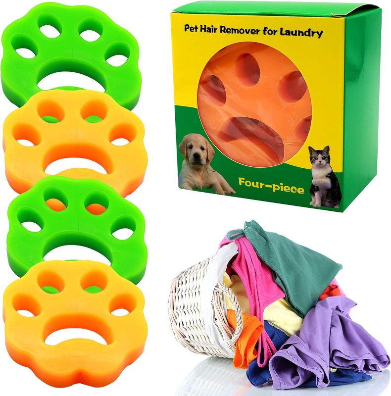 Photo 1 of 4 Pack Pet Hair Remover for Laundry Lint Catcher Laundry Hair Catcher for Washing Machine Reusable Dog Hair Remover for Laundry Nontoxic Dog Hair Catcher for Washer,Dryer (Green&Orange-i)