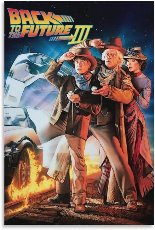 Photo 1 of Back To The Future Part 3 Movie Posters Canvas Wall Art Room Aesthetics HD Modern Decorative Painting For Teens Bedroom Liveroom Dorm Deco 16x24inch(40x60cm)