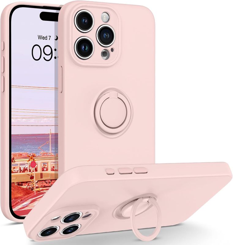 Photo 1 of BENTOBEN Compatible with iPhone 14 Pro Phone Case 2023, Slim Fit Soft Silicone Gel Rubber Bumper Kickstand Ring Holder Shockproof Drop Protective Girls Women Boy Men Cover, Light Pink Design