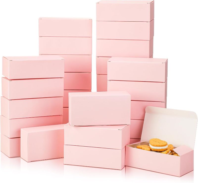 Photo 1 of 36 Pcs Pink Boxes Small Pink Biscuit Boxes Bakery Boxes Cookie Boxes Candy Boxes Treats Boxes Cardboard Recyclable Pink and Black for Party Favor Wedding Packaging(Pink,6 x 3 x 1.8 Inch)