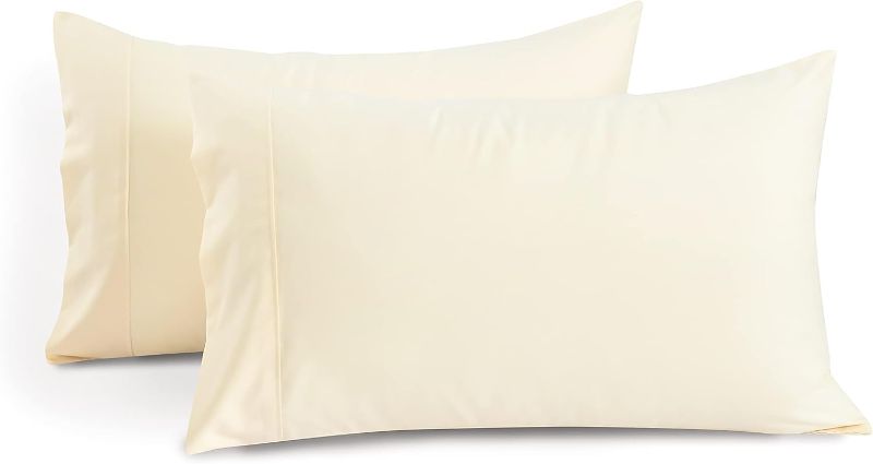 Photo 1 of 1000 TC Ivory Standard Pillowcases Set of 2 100% Egyptian Cotton Pillow Cases with Long Staple Cotton & Sateen Weave, Silky Soft Hotel - Like Bed Pillow Covers for Comfy Sleeping, Snug Fit